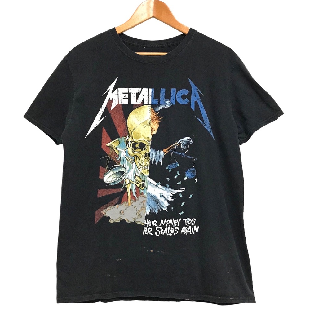 Metallica Their Money Tips Her Scales Again Graphic Black Tee Shirt Size Large